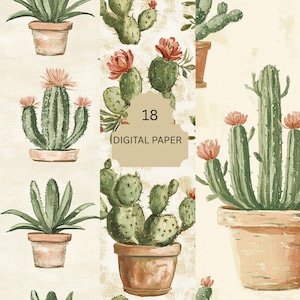 Kaktus Digital Paper Pack - 18 rustikale Sukkulenten Hintergründe für Scrapbooking, Basteln, Journale und Planerseiten
