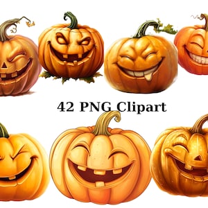 42 lustige Kürbisse Clipart, wunderliche Clipart, PNG einzelne Bilder auf transparentem Hintergrund, Sublimation