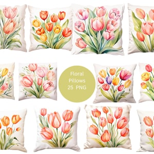 25 clipart ad acquerello di cuscini floreali, clipart floreali, singole immagini PNG su sfondo trasparente, sublimazione