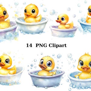 14 Rubber Ducks Watercolor Clipart, Animals Clipart, PNG individual images on transparent background, sublimation