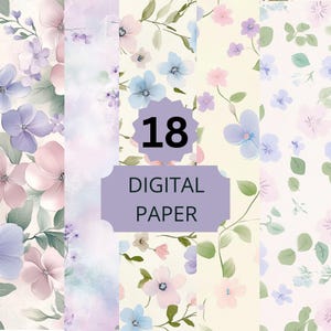 Pastel Floral Digital Paper, Soft Watercolor Spring Backgrounds for Scrapbooking And Baby Shower Crafts