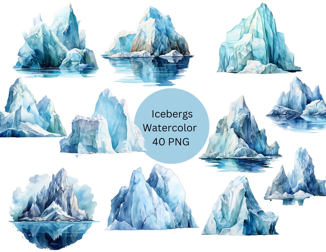 Watercolor Icebergs Clipart, PNG Digital Files on Transparent ...