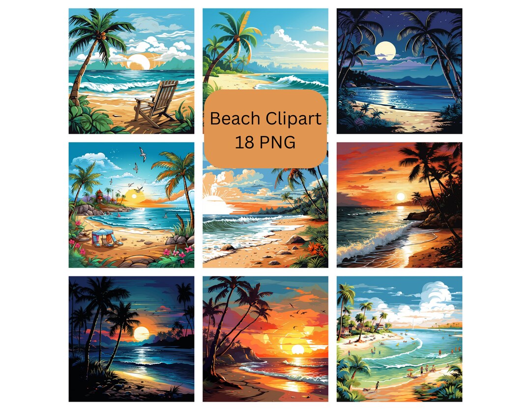 Beach Clipart, Beach Graphics, PNG Digital Files, Sublimation ...