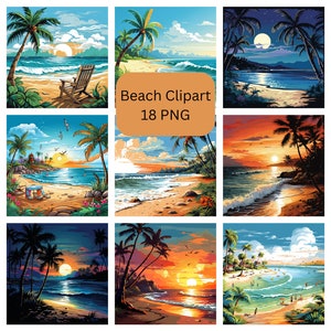Beach Clipart, Beach Graphics, PNG digital files, sublimation, commercial use