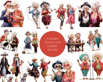 Clipart funny old ladies, crazy old ladies, old ladies png, download for commercial use, High resolution, 12x12, instant download