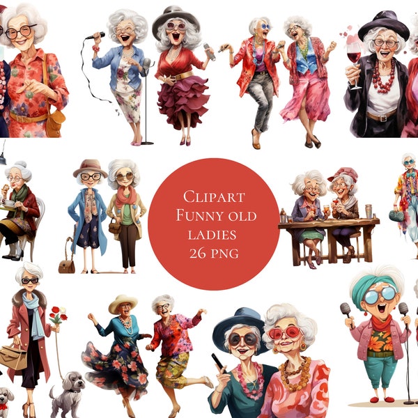 Clipart funny old ladies, crazy old ladies, old ladies png, download for commercial use, High resolution, 12x12, instant download