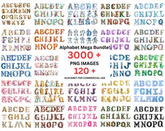 ALPHABET MEGA BUNDLE, 3000+ images, lifetime access, 120+ alphabets, sublimation, commercial use