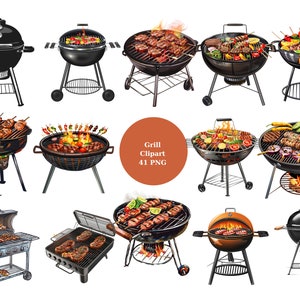 41 Grill Clipart, Barbecue Clipart, PNG digital files on transparent background, sublimation, commercial use