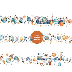 34 Space Borders aquarel clipart, border clipart, afzonderlijke png-afbeeldingen op transparante achtergrond, sublimatie