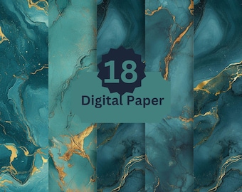 Teal and Gold Marble Digital Paper Pack - 18 Elegant Patterns for Scrapbooking & Craft Projects