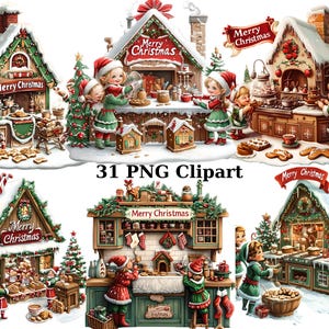 31 cliparts aquarelle de cuisine du père Noël, clipart Noël, images individuelles PNG sur fond transparent, sublimation