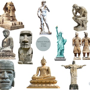 Clipart de estátuas famosas, imagens individuais PNG em fundo transparente, sublimação, uso comercial