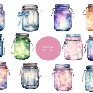 25 Fairy Jars aquarel clipart, fantasy clipart, individuele png-afbeeldingen op transparante achtergrond, sublimatie