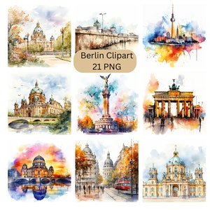 Clipart di Berlino dell'acquerello, file digitali PNG su sfondo trasparente, album di ritagli, inviti, uso commerciale, download immediato
