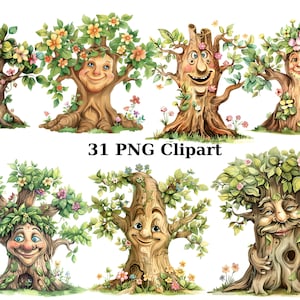 31 Whimsical Trees Clipart, Whimsical Clipart, PNG individual images on transparent background, sublimation