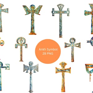 28 Ankh Symbols Watercolor Clipart, Egypt Clipart, PNG individual images on transparent background, sublimation