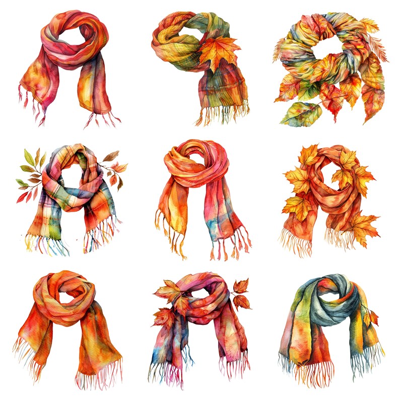 22 Fall Scarfs Watercolor Clipart, Fall Clipart, PNG Digital Files on ...