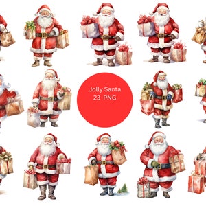 23 cliparts aquarelle joyeux père Noël, clipart Noël, clipart père Noël, images individuelles PNG sur fond transparent, sublimation