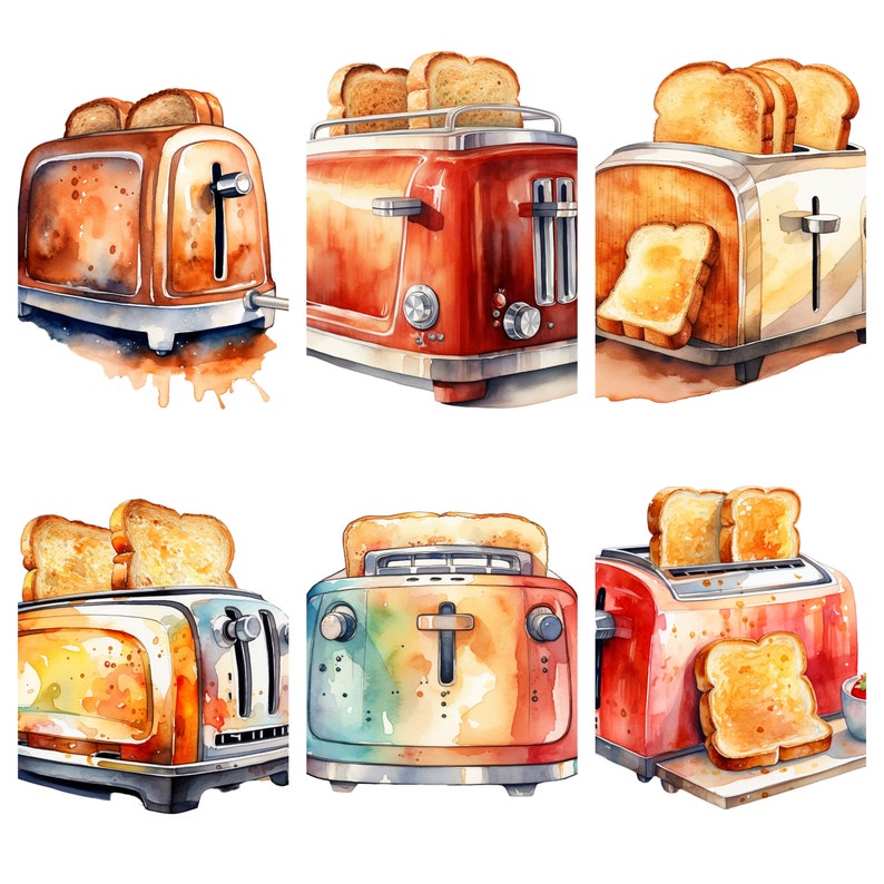 Watercolor Toasters Clipart, PNG Digital Files on Transparent ...