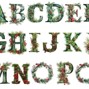 Alfabeto dell'albero di pino di Natale, lettere png, alfabeto png, download istantaneo per uso commerciale, alta risoluzione, 12x12, uso commerciale