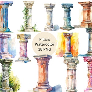 Watercolor Pillars Clipart, PNG digital files on transparent background, sublimation, commercial use