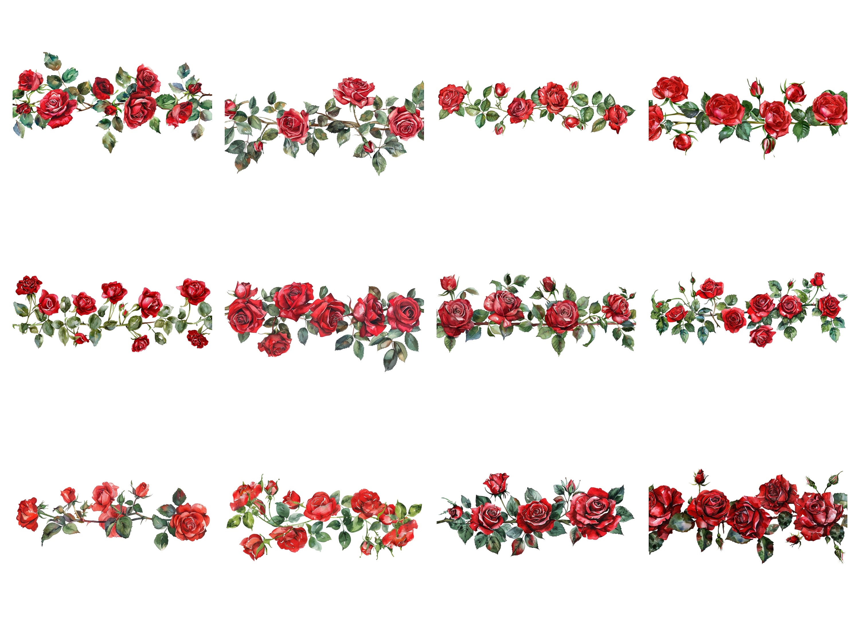 44 Red Roses Border Watercolor Clipart, Floral Clipart, PNG Digital ...