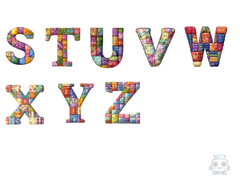 Quilt Patchwork Alphabet Clipart - Colorful Fabric Pattern Letters PNG ...