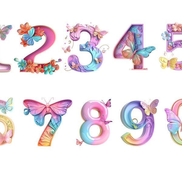 Numéros de papillons pastel, numéros pastel, téléchargement instantané pour un usage commercial, haute résolution, 12x12
