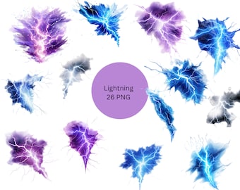 Lightning Clipart, PNG digital files on a transparent background, scrapbook, sublimation, commercial use