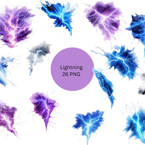 Lightning Clipart, PNG digital files on a transparent background, scrapbook, sublimation, commercial use