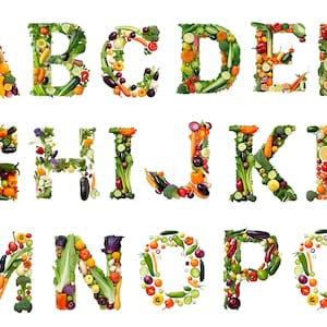 Alfabeto di verdure png, Verdure png, Verdure png File di taglio per Cricut, Verdure Alfabeto per bambini, Verdure