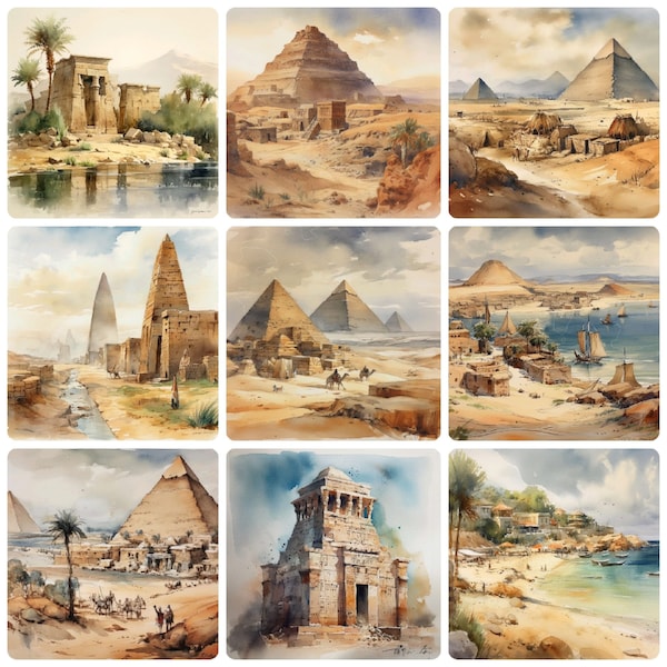 Egypte Bundle, mignon 26 images PNG, fond blanc, haute qualité, aquarelle, clipart, 12 x 12, utilisation commerciale