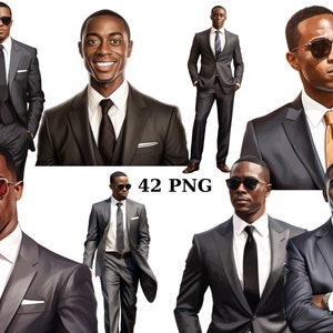 42 Black Businessmen Watercolor Clipart, People Clipart, Men of Color Clipart, PNG individual images on transparent background