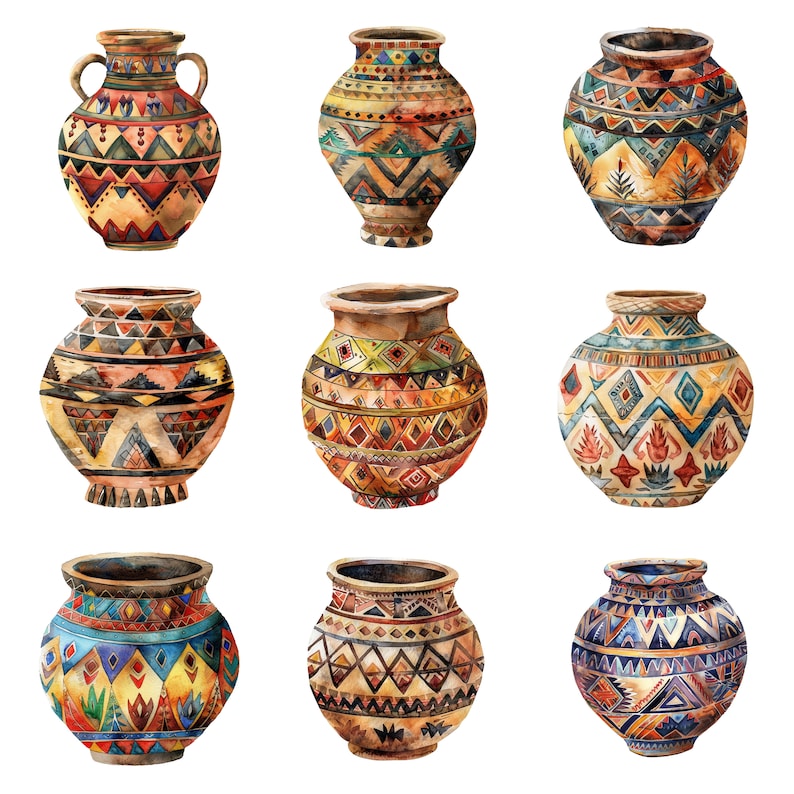 35 Aztec Pottery Watercolor Clipart, Aztec Clipart, PNG Individual ...