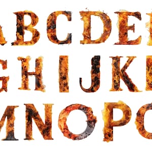 Fire Alphabet Clipart, sfondo trasparente, alta qualità, clipart, 12x12, uso commerciale