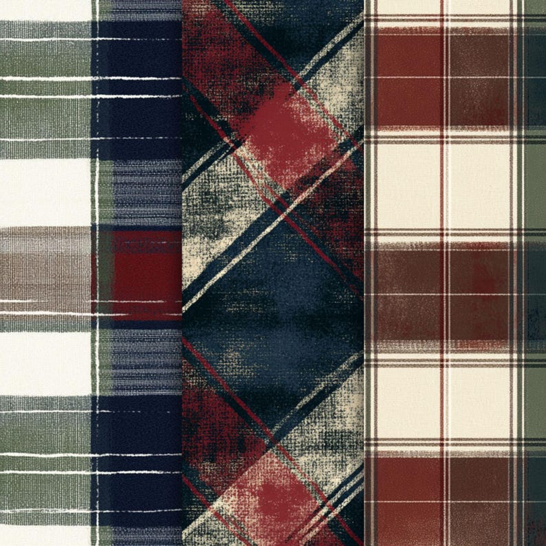 Vintage Plaid Digital Paper, 18 Distressed Tartan Backgrounds, Rustic ...