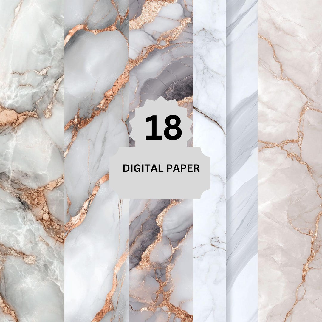 Marble Digital Paper Pack – Elegant Rose Gold and Gray Textures for ...