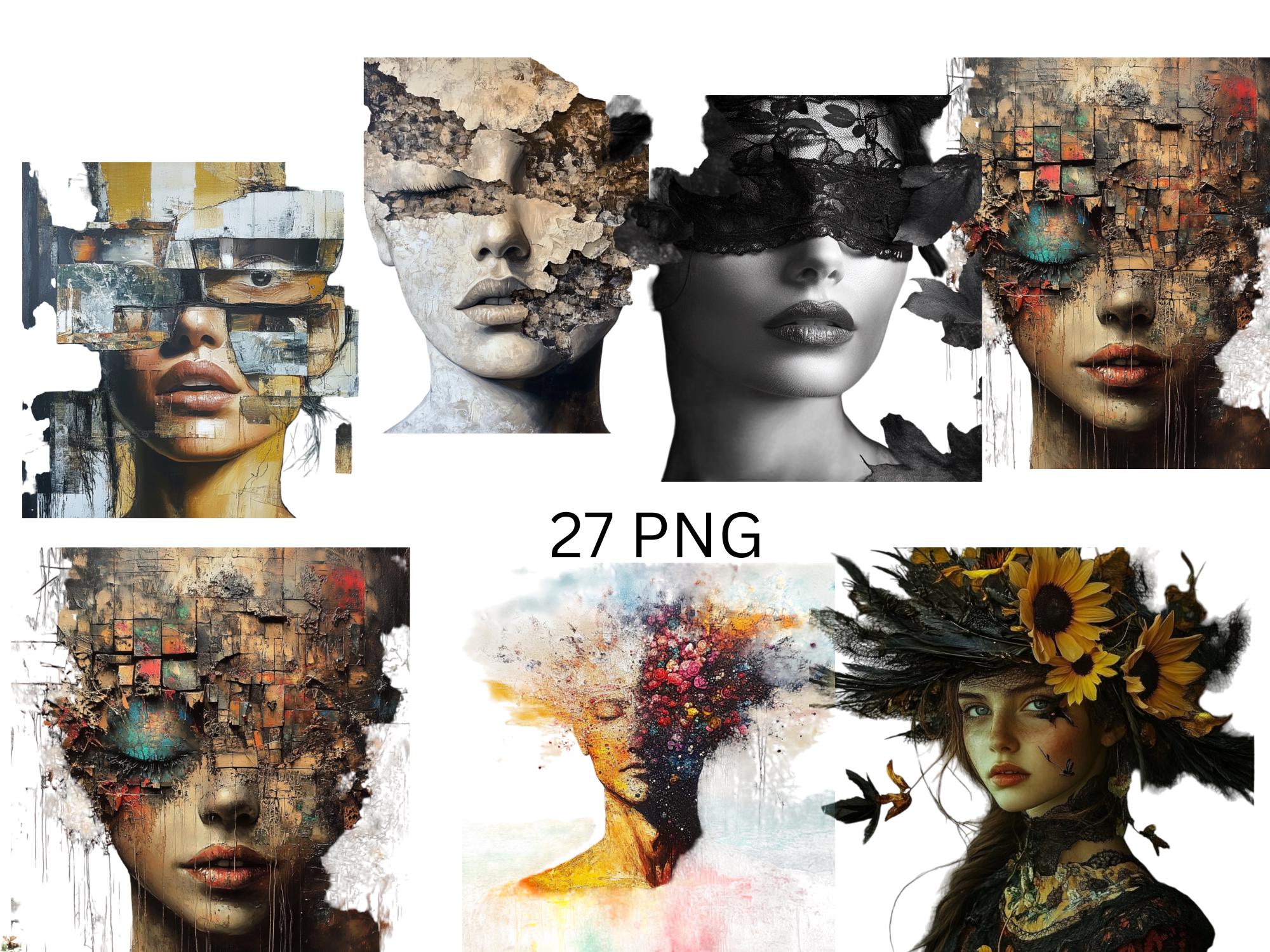 Abstract Portrait Art Clipart Set - 27 PNG Illustrations of Surreal ...