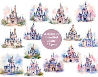 Schöne Burg Aquarell Clipart, transparentem Hintergrund, hohe Qualität, Clipart, 12x12, kommerzielle Nutzung
