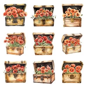 26 Mohnblumen Aquarell Clipart, PNG digitale Dateien auf transparentem Hintergrund, Sublimation, kommerzielle Nutzung