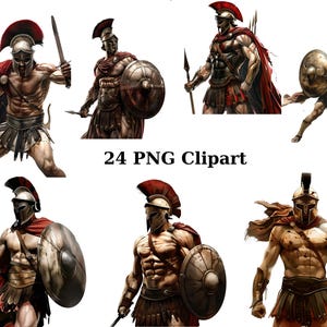 24 cliparts de guerriers spartiates, clipart Sparte, images individuelles PNG sur fond transparent, sublimation