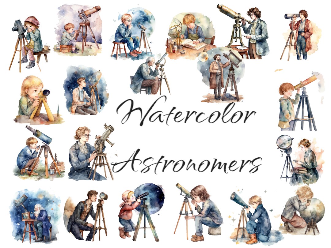 Watercolor Astronomers Clipart, PNG Digital Files on a Transparent ...