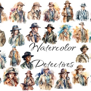 Watercolor Detectives Clipart, PNG digital files on a transparent background, scrapbook, invitations, commercial use, instant download