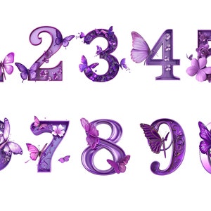 Violette Schmetterlinge Zahlen, violette Zahlen, sofortiger Download für kommerzielle Nutzung, hohe Auflösung, 12x12