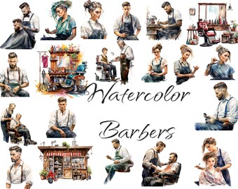 Aquarell Barbers Clipart, Barbier Leben, PNG digitale Dateien auf einem transparenten Hintergrund, Scrapbook, kommerzielle Nutzung, sofortiger Download