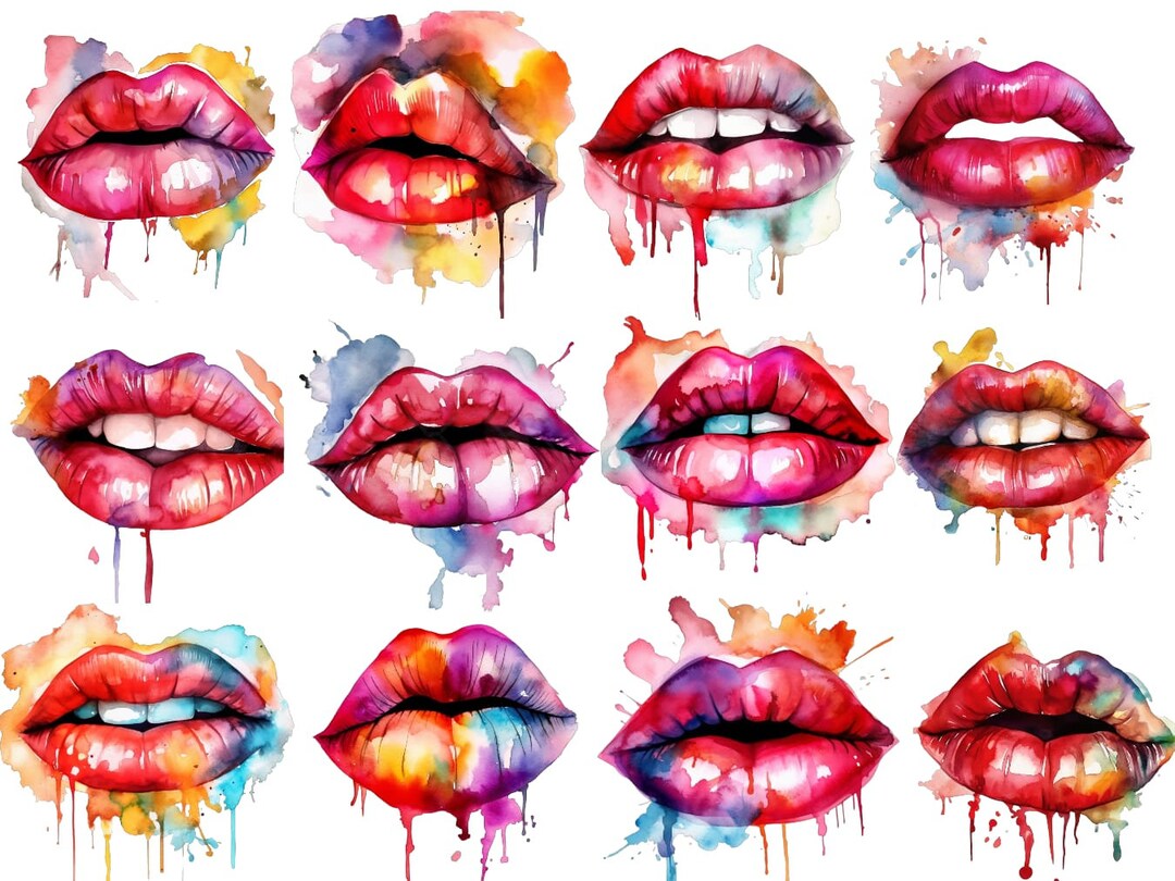 Watercolor Glossy Lips Clipart, PNG Images, Transparent Background