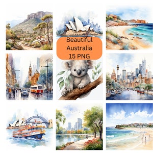 Aquarell Schöne Australien Clipart, PNG digitale Dateien auf einem transparenten Hintergrund, Sublimation, kommerzielle Nutzung