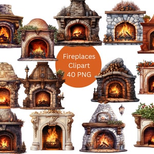 Fireplaces Clipart, PNG digital files on transparent background, sublimation, commercial use