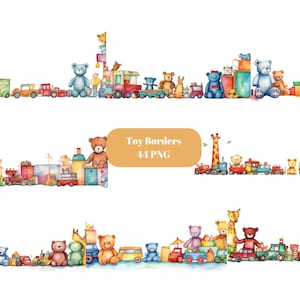 44 Toy Borders Watercolor Clipart, Border Clipart, PNG individual images on transparent background, sublimation