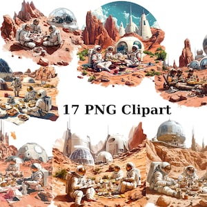 17 astronautes sur Mars pique-nique Clipart, clipart espace, images individuelles PNG sur fond transparent, sublimation